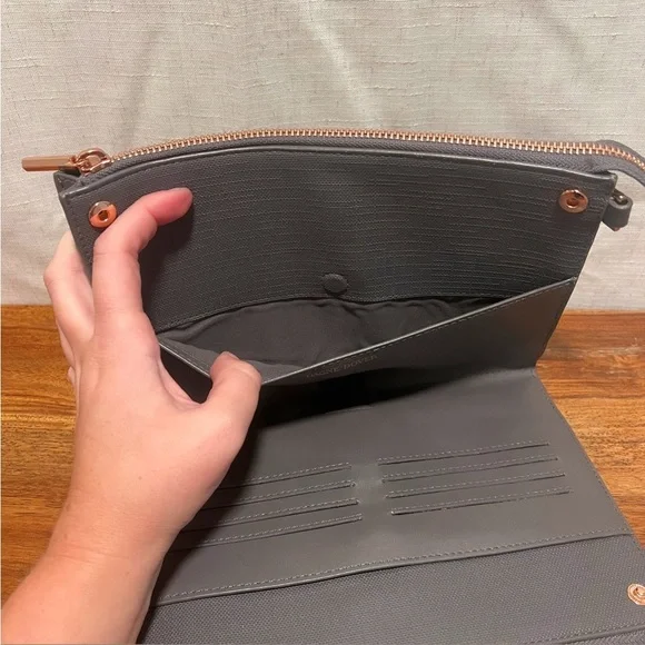 DAGNE DOVER Graphite Gray‎ Coated Canvas 3 In 1 Wallet Clutch & Crossbody Bag - Picture 11 of 16
